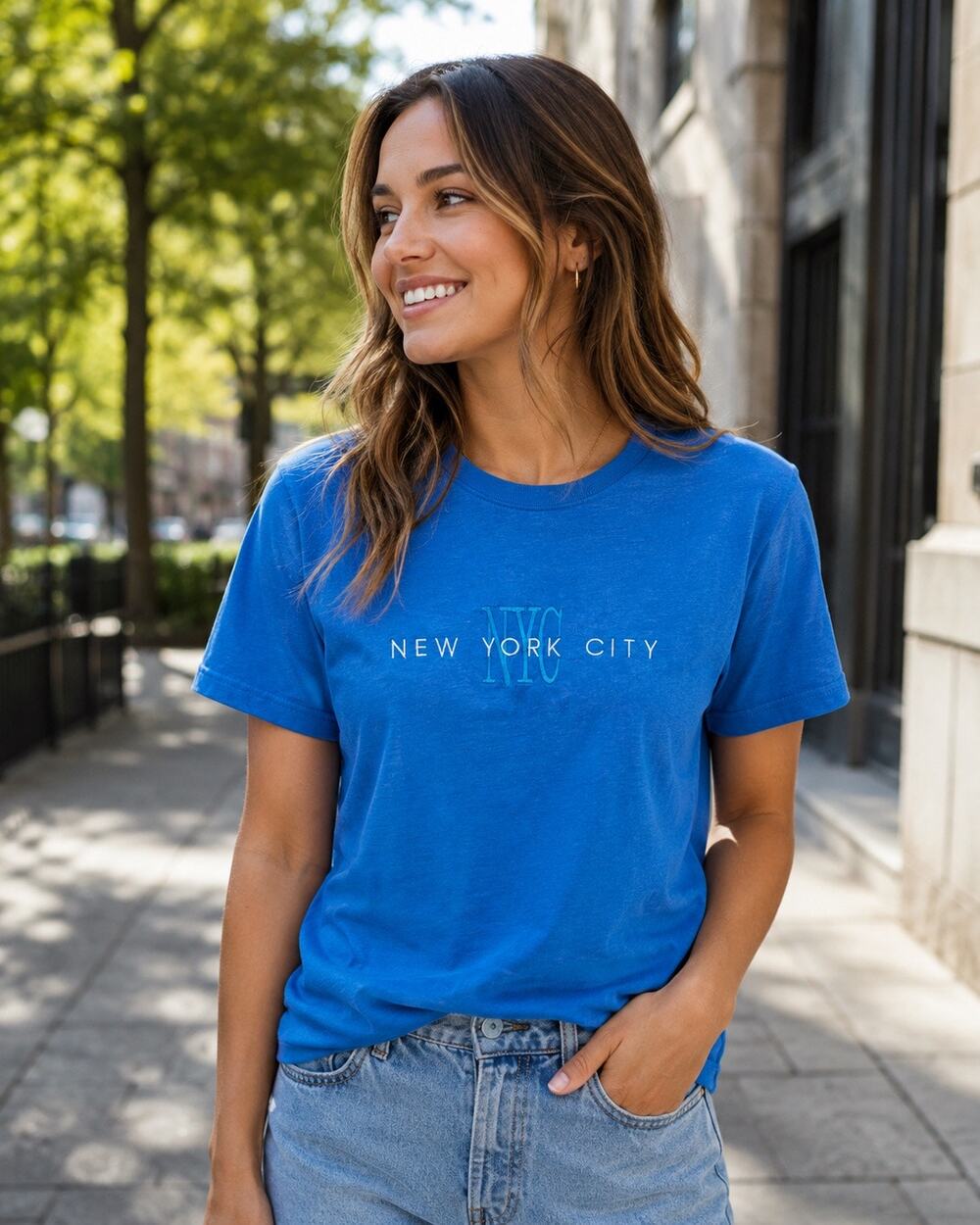 Y2k 2000s NYC T-Shirt fruit of the loom blue unisex Size small New York City